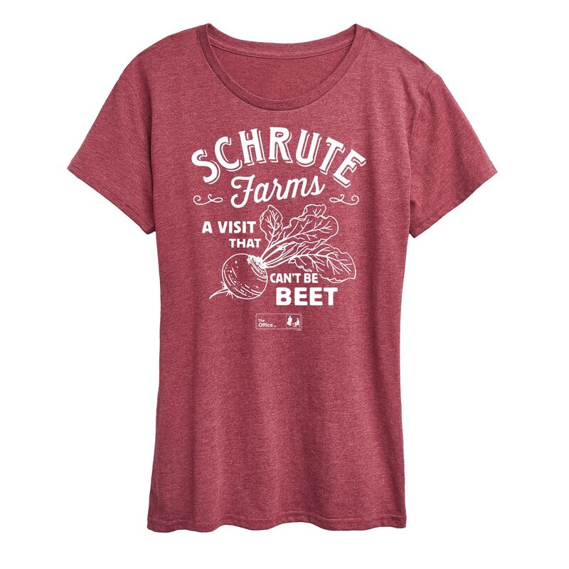 アニメキャラクター レディース トップス Tシャツ グラフィック Licensed Character Women's The Office Shrute Farms Graphic Tee Dark Red レッド