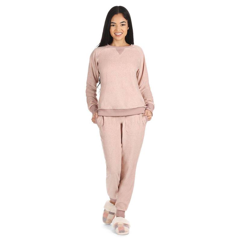 メモイ レディース アンダーウェア ナイトウェア パンツ フリース MeMoi 2 Piece Women's Cozy Fleece Matching Jogger Pantset Blush ブラッシュ