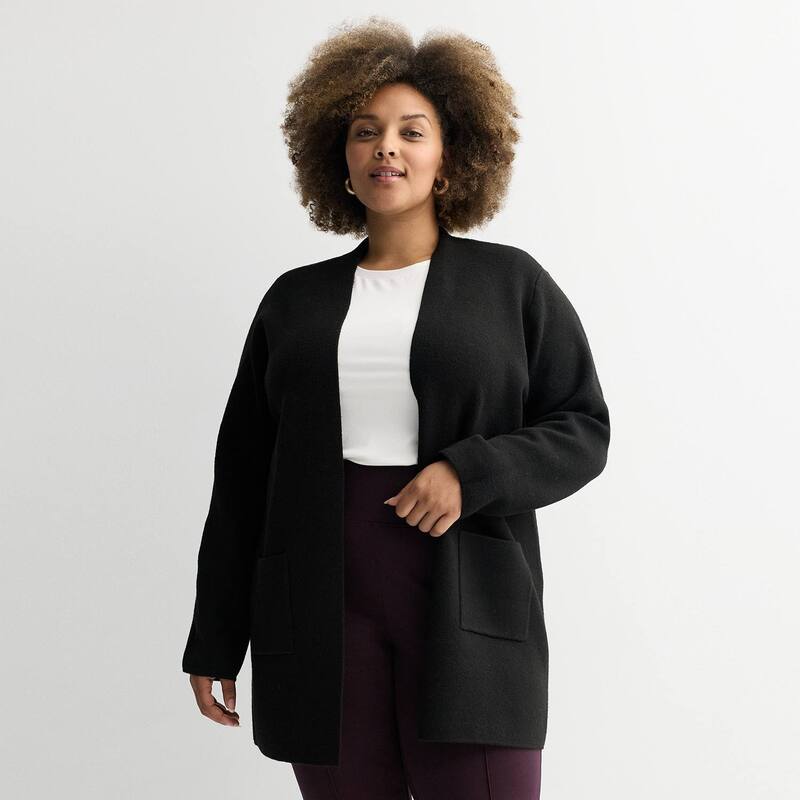 ナインウェスト レディース アウター ニット・セーター プラスサイズ コート Plusize Nine West Clean Collar Coatigan Black ブラック