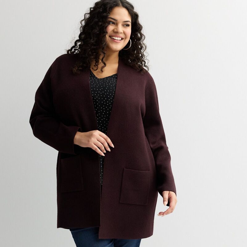 ナインウェスト レディース アウター ニット・セーター プラスサイズ コート Plusize Nine West Clean Collar Coatigan Midnight Grape グレープ