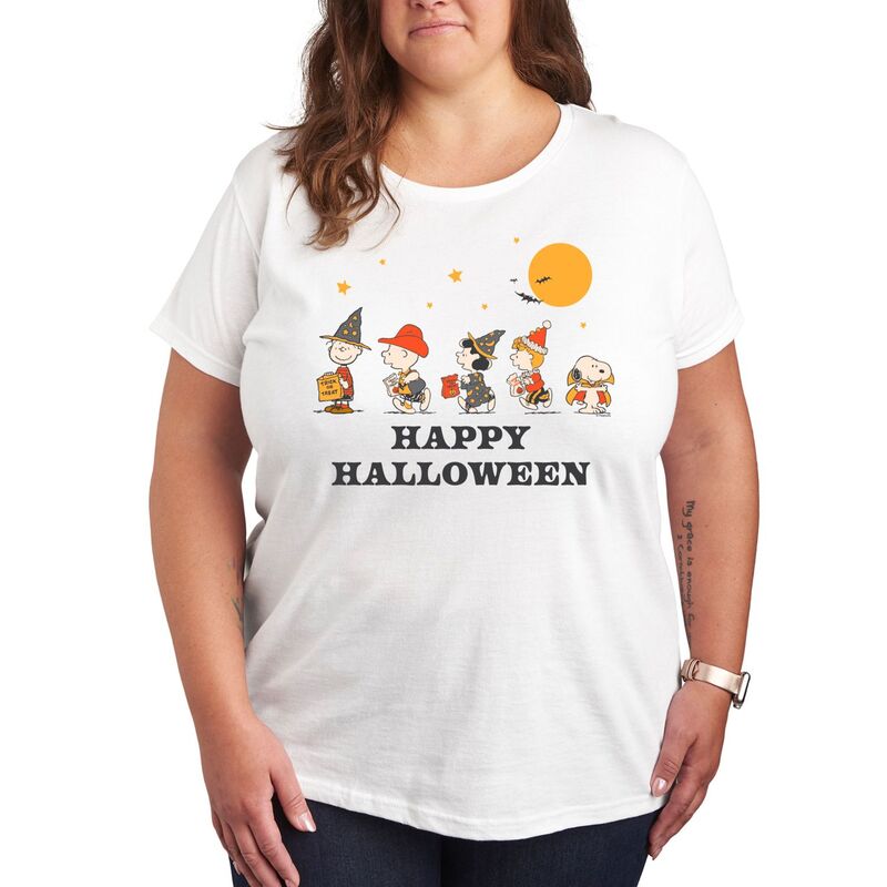 アニメキャラクター レディース トップス Tシャツ プラスサイズ グラフィック Licensed Character Plusize Peanuts Retro Halloween Group Graphic Tee White ホワイト
