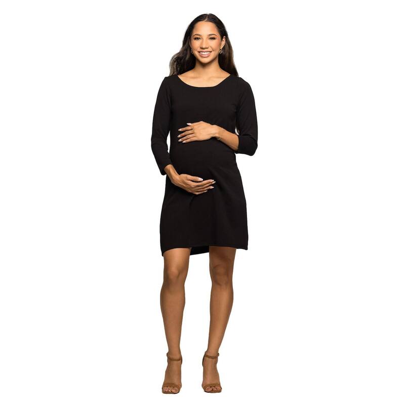 24 セブンコンフォート レディース トップス ワンピース A ライン マタニティ Maternity 24Seven Comfort Apparel Three-Quarter Sleeve A-Line Knee-Length Dress Black ブラック