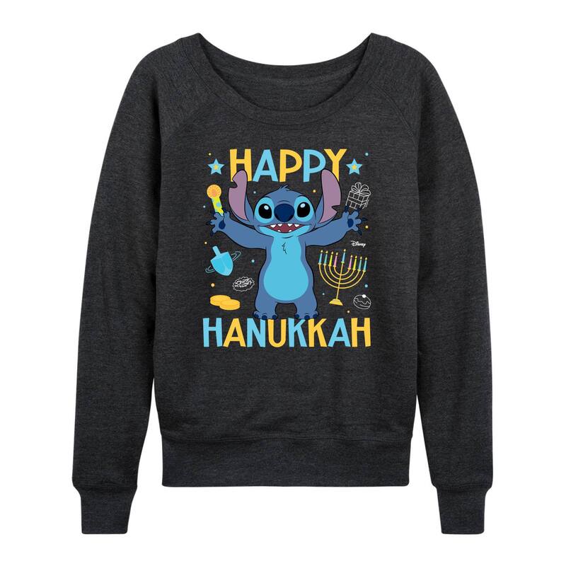 ディズニー レディース トップス Tシャツ パイル Women's Disney's Lilo & Stitchappy Hanukkah Stitch French Terry Long Sleeve Tee Heather Charcoal チャコール