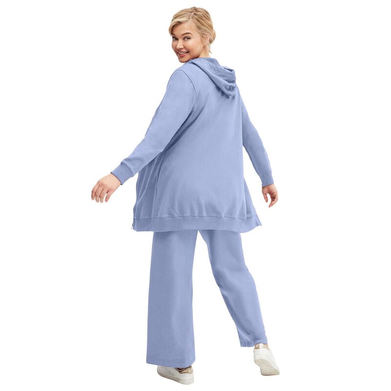 Ellos レディース ボトムス カジュアルパンツ ワイドレッグ プラスサイズ パイル ellos Plusize Wide Leg French Terry Sweatpant Periwinkle Mist