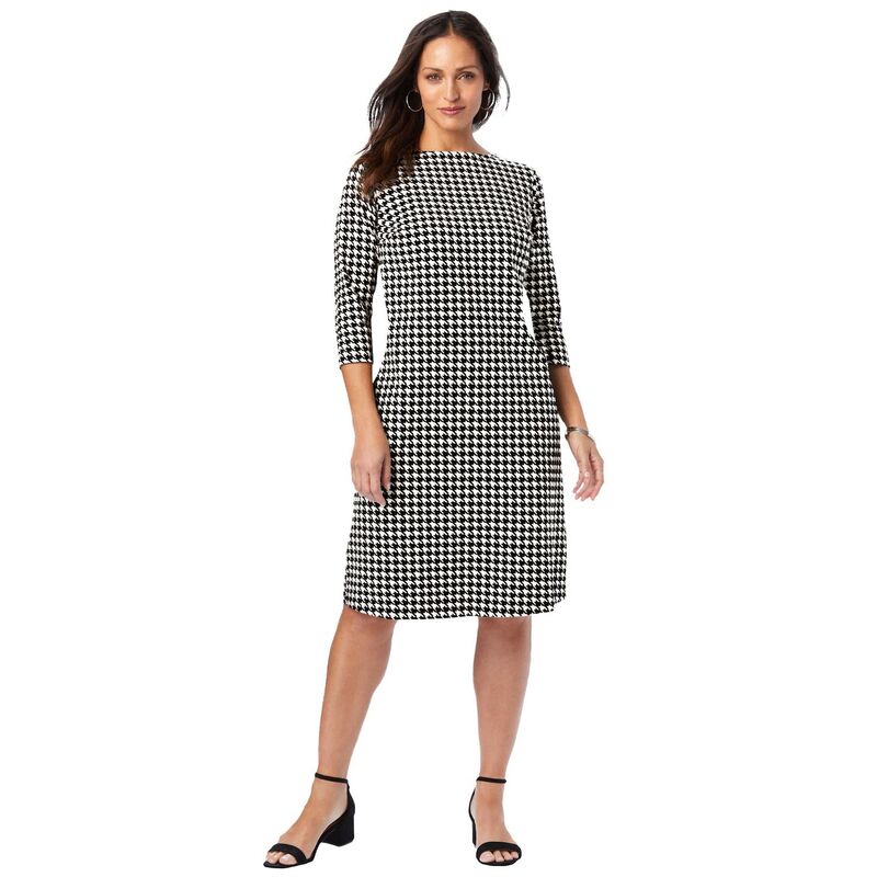 ジェシカロンドン レディース トップス ワンピース プラスサイズ コットン Jessica London Women\'s Plusize Stretch Cotton Boatneck Shift Dress White Houndstooth ホワイト|ReVida 店