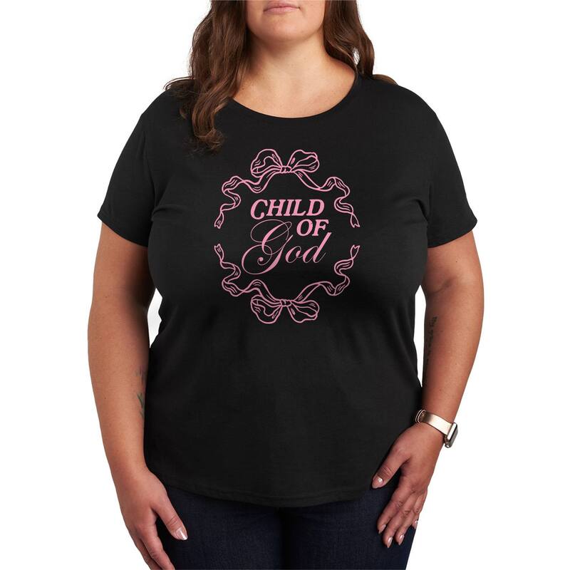 アニメキャラクター レディース トップス Tシャツ プラスサイズ グラフィック Licensed Character Plusize Child Of God Coquette Bow Graphic Tee Black ブラック