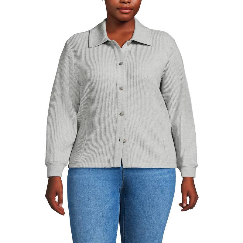ランズエンド レディース アウター ジャケット・ブルゾン プラスサイズ Plusize Lands' End Long Sleeve Waffle Collared Shacket Gray Heather グレー