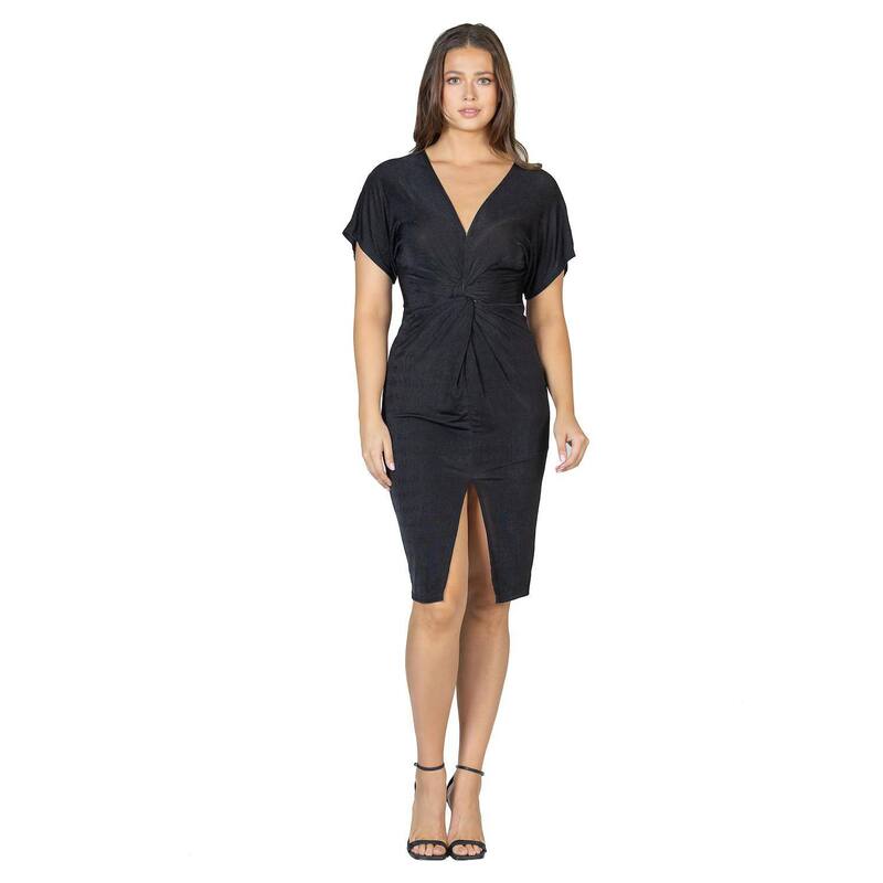 24 セブンコンフォート レディース トップス ワンピース Vネック Women's 24Seven Comfort Apparel Short Sleeve V Neck Twist Front Split Hem Dress Black ブラック
