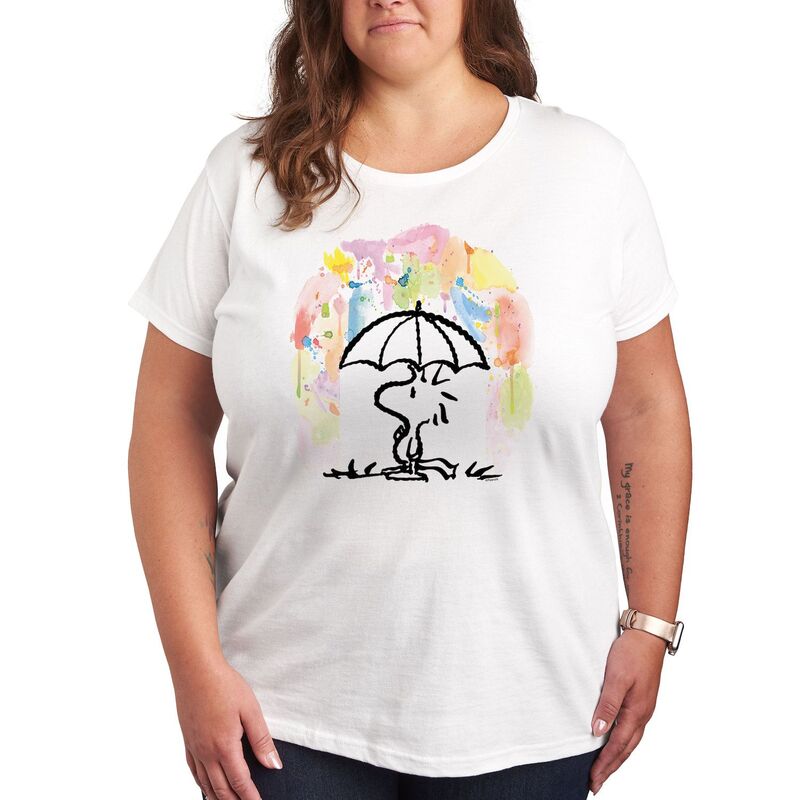 アニメキャラクター レディース トップス Tシャツ プラスサイズ グラフィック Licensed Character Plus Peanuts Watercolor Woodstock Graphic Tee White ホワイト