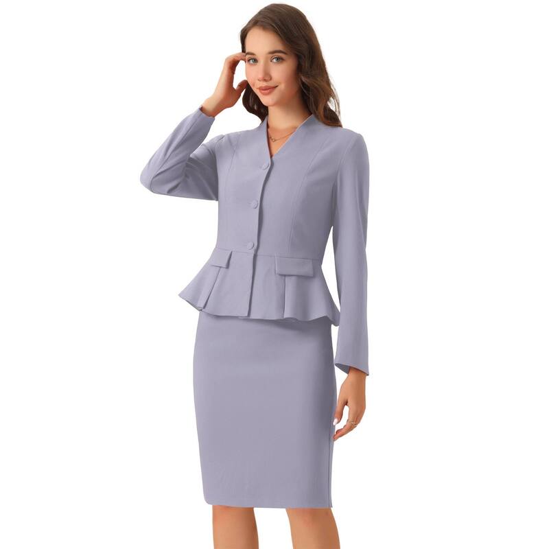 アレグラ ケー レディース アウター ジャケット・ブルゾン スカート ブレザー ALLEGRA K Women's Business 2 Piece Suit Set Long Sleeve Collarless Peplum Blazer Pencil Skirts Gray Purple グレー