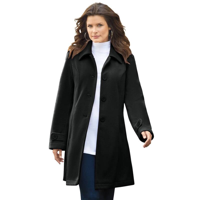 ロアマンズ レディース アウター ジャケット・ブルゾン プラスサイズ プチ フリース Roaman's Women's Plusize Petite Plusize Button Up Fleece Jacket Black ブラック
