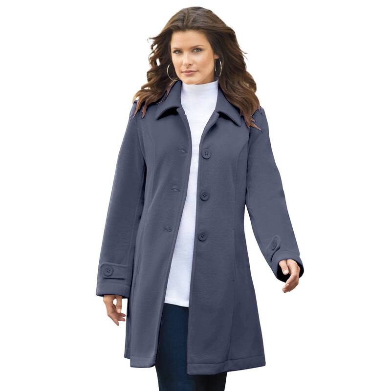 ロアマンズ レディース アウター ジャケット・ブルゾン プラスサイズ プチ フリース Roaman's Women's Plusize Petite Plusize Button Up Fleece Jacket Blue Haze ブルー