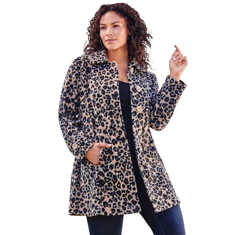 ロアマンズ レディース アウター ジャケット・ブルゾン プラスサイズ プチ フリース Roaman's Women's Plusize Petite Plusize Button Up Fleece Jacket Khaki Graphic Spots カーキ 15,961円