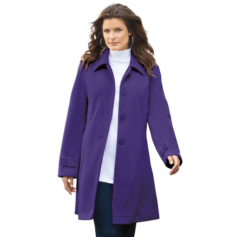 ロアマンズ レディース アウター ジャケット・ブルゾン プラスサイズ プチ フリース Roaman's Women's Plusize Petite Plusize Button Up Fleece Jacket Midnight Violet バイオレット