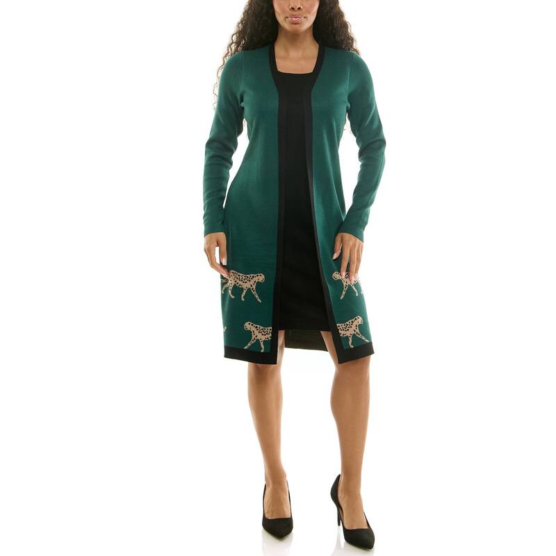 ニナレオナルド レディース トップス ワンピース ミディ セーター Women's Nina Leonard 2-pc. Sweater & Midi Shift Dresset Deep Green Black Multi ブラック|ReVida 店