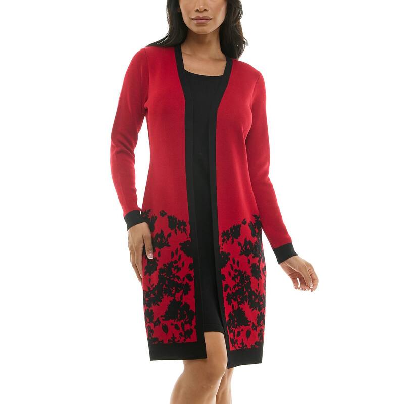 ニナレオナルド レディース トップス ワンピース ミディ セーター Women's Nina Leonard 2-pc. Sweater & Midi Shift Dresset Red Black ブラック
