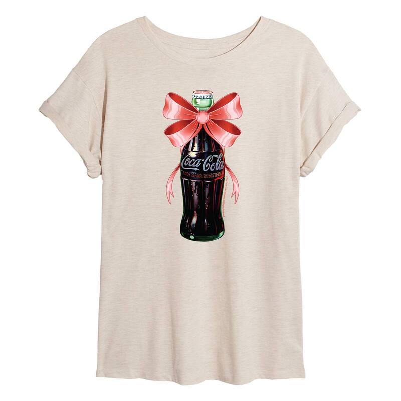 アニメキャラクター レディース トップス Tシャツ Licensed Character Juniors' Coca-Cola Bottle Bow Oversized Tee Birch