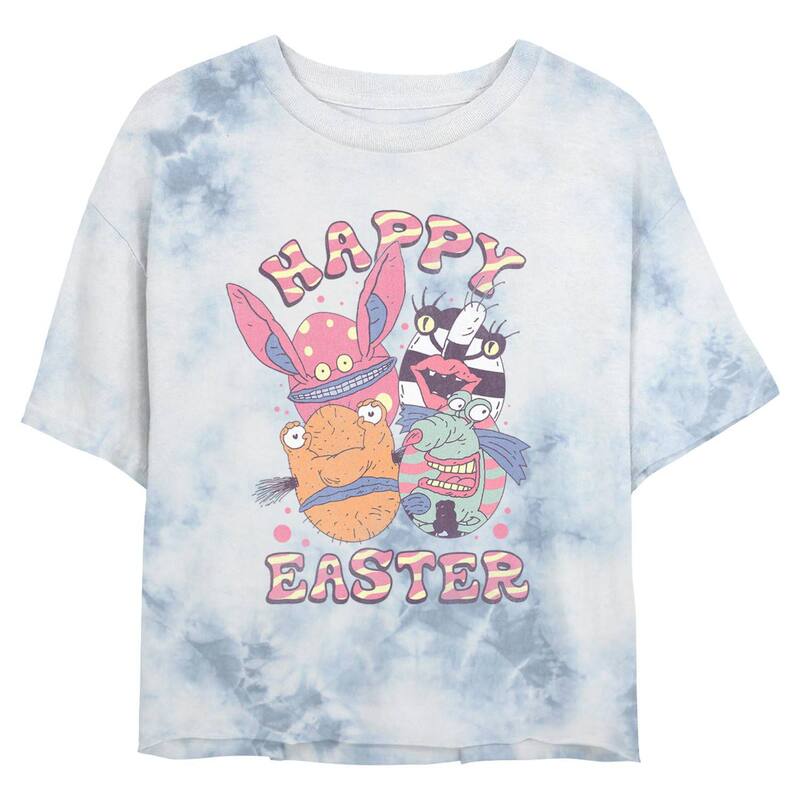 アニメキャラクター レディース トップス Tシャツ クロップド グラフィック Licensed Character Juniors' Ahh Real Monsters Happy Easter Cropped Graphic Tee White Blue ホワイト