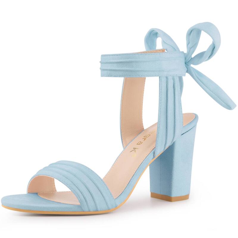 アレグラ ケー レディース シューズ パンプス アンクル ヒール ALLEGRA K Women's Open Toe Tie Back Ankle Strap Block Heelsky Blue ブルー