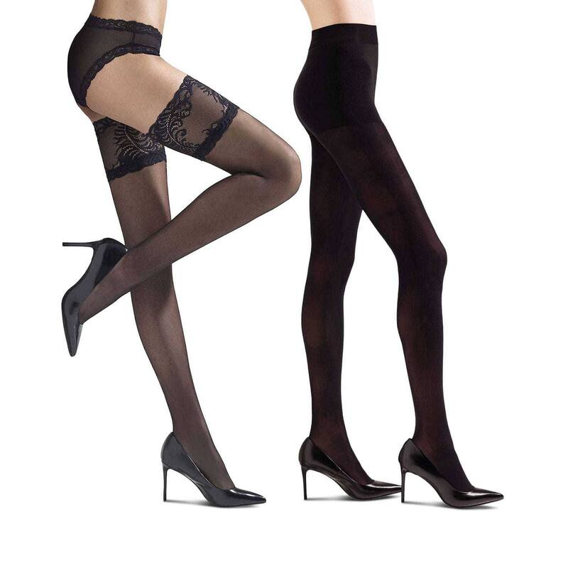 メモイ レディース アンダー御召しもの ソックス MeMoi Women\u0027s 2 Pair Pack Natori Thighs and Tights Black 黒いこと