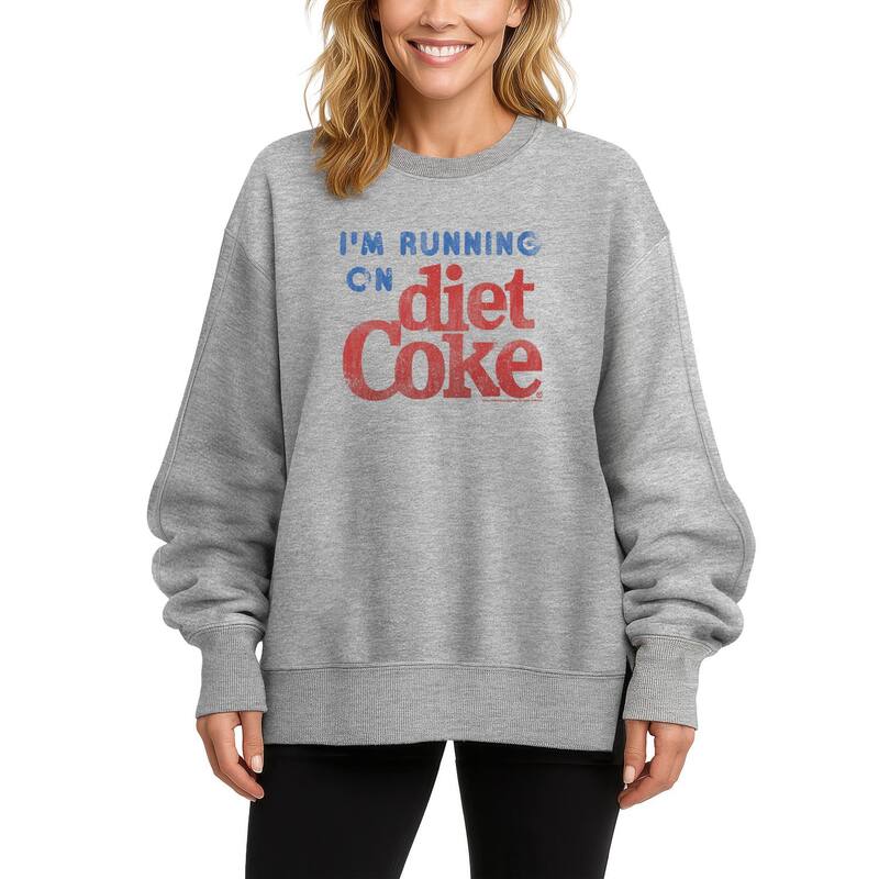 アニメキャラクター レディース トップス Tシャツ スウェット フリース Licensed Character Women's Diet Coke I'm Running On Diet Coke Oversized Fleece Crew Sweatshirt Athletic Heather ヘザー