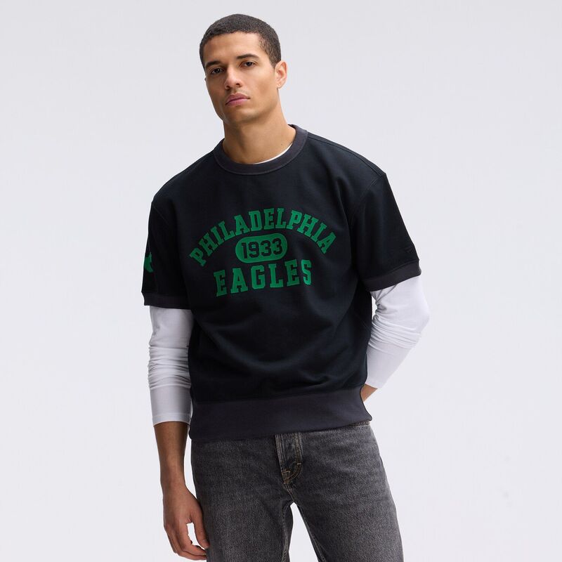 ファナティクス メンズ トップス Tシャツ スウェット フリース Fanatics Black Philadelphia Eagles IconicFleece Short Sleeve Sweatshirt Eag Black ブラック｜ReVida 店