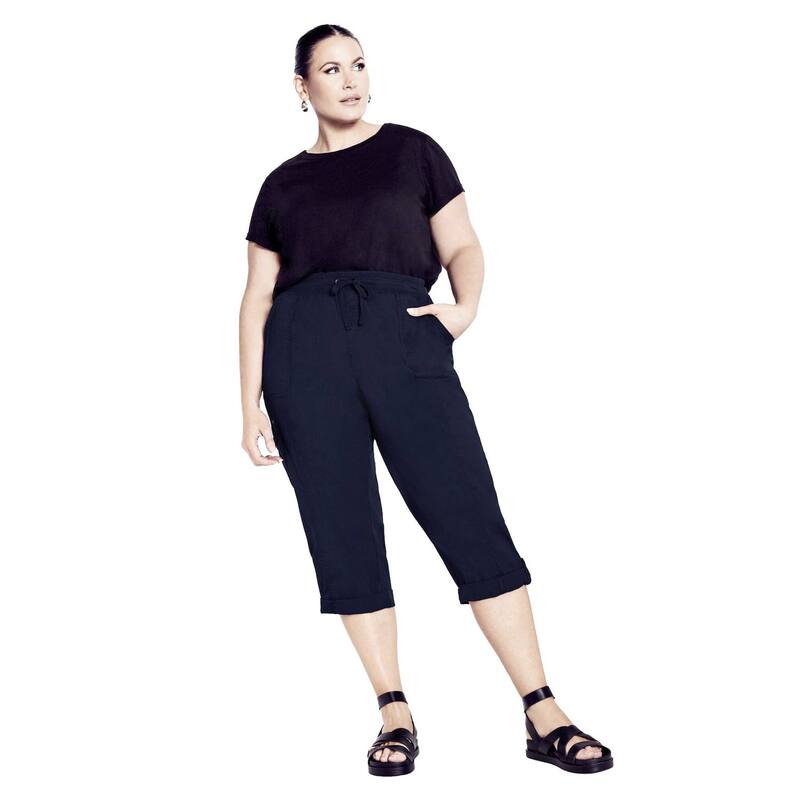 アベニュー レディース ボトムス カジュアルパンツ プラスサイズ コットン キャップ Avenue Women's Plusize Cotton Roll Up Capri Navy ネイビー|ReVida 店