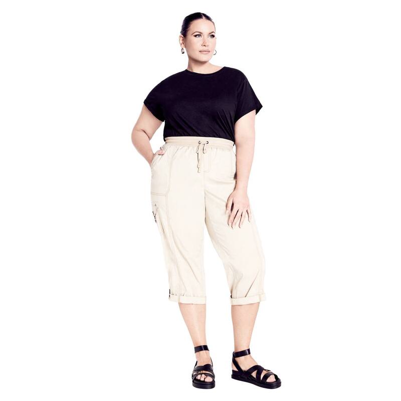 アベニュー レディース ボトムス カジュアルパンツ プラスサイズ コットン キャップ Avenue Women's Plusize Cotton Roll Up Capri Sand サンド|ReVida 店