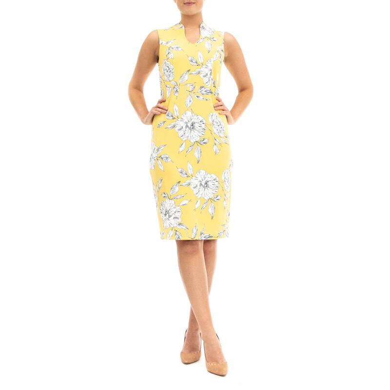 ニナレオナルド レディース トップス ワンピース ミディ Women's Nina Leonard U-Neck Midi Sheath Dress Yellow Multi イエロー