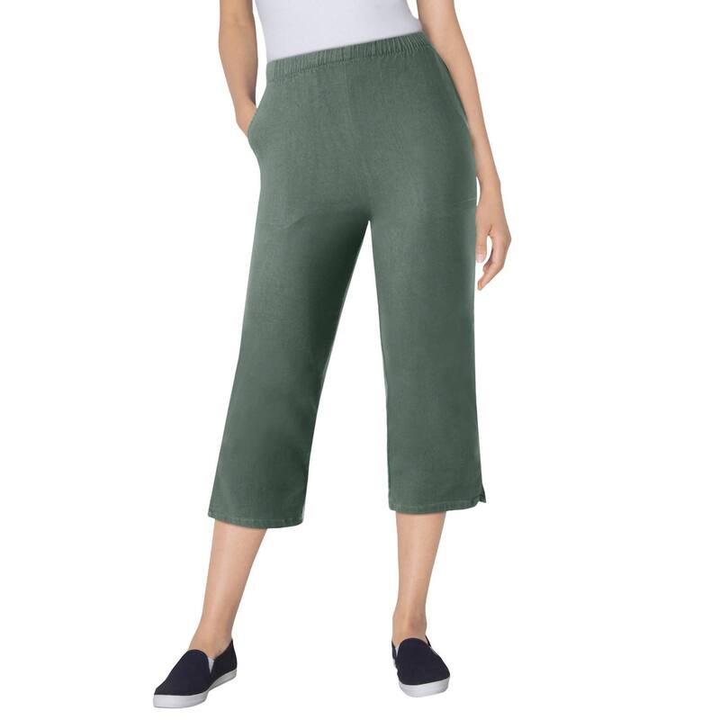 ウーマン ウィズイン レディース ボトムス カジュアルパンツ プラスサイズ プチ デニム キャップ ジーンズ Woman Within Plusize Petite Fineline Stretch Denim Pull-On Capri Jeans Pine デニム 8,840円