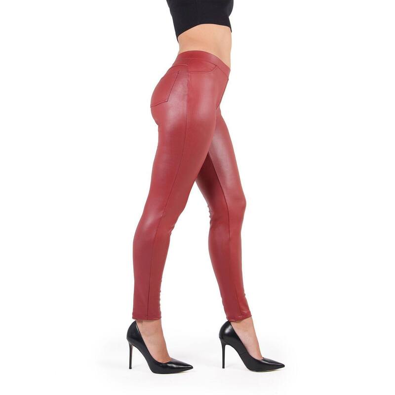メモイ レディース ボトムス カジュアルパンツ レザー レギンス フェイクレザー MeMoi Fevered Faux Leather Leggings Red レッド
