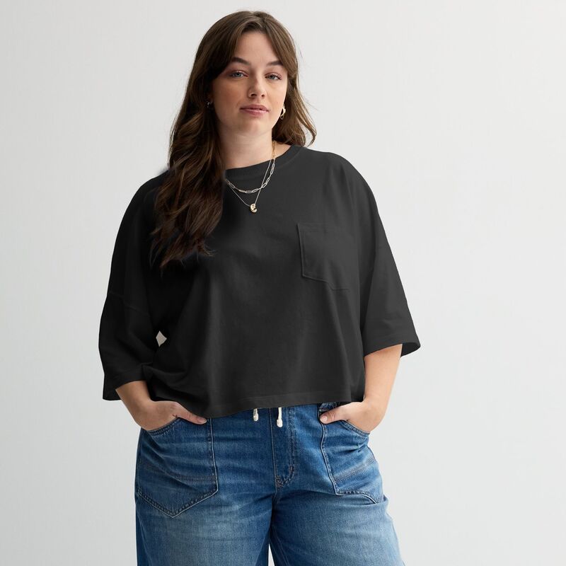 エスオー レディース トップス Tシャツ プラスサイズ Juniors' Plusize SO Boxy Cropocketee Black Luxe ブラック