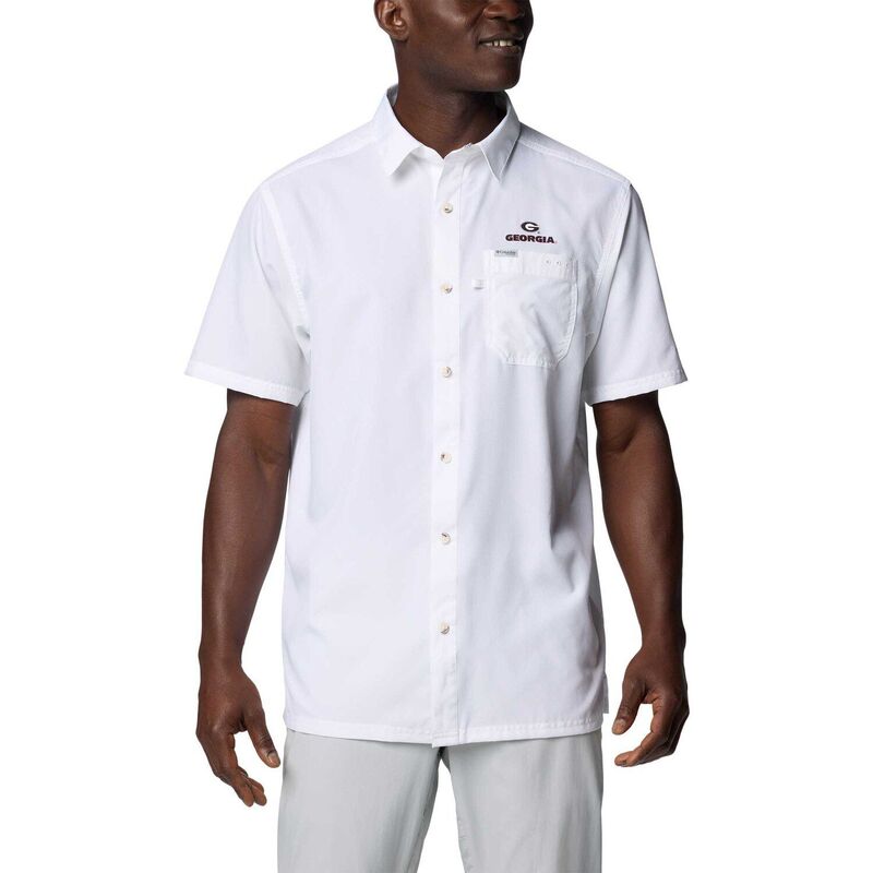 コロンビア メンズ トップス Tシャツ Men's Columbia White Georgia Bulldogs PFG Slack Tide Omni-Shade Button-Up Camp Shirt Uga White ホワイト
