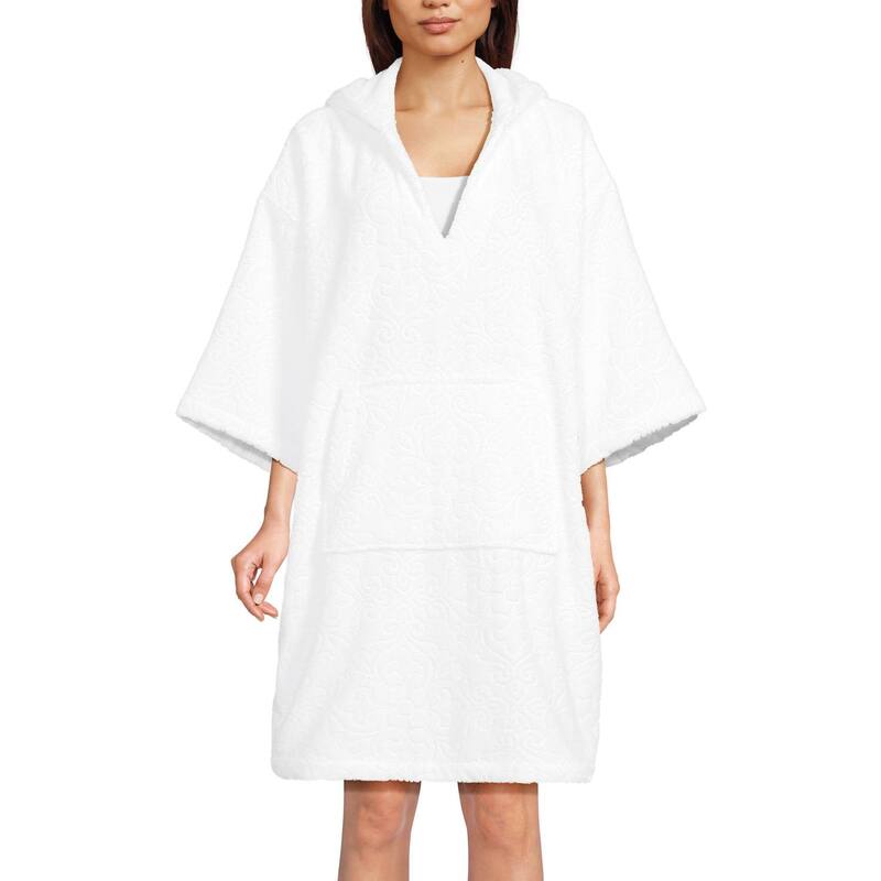 ランズ挙げ句の果て レディース アンダーお召しもの ナイト爵お召しもの パイル Women\u0027s Lands\u0027 End Terry Sleeve Pullover Hooded Spa Robe White 白いこと
