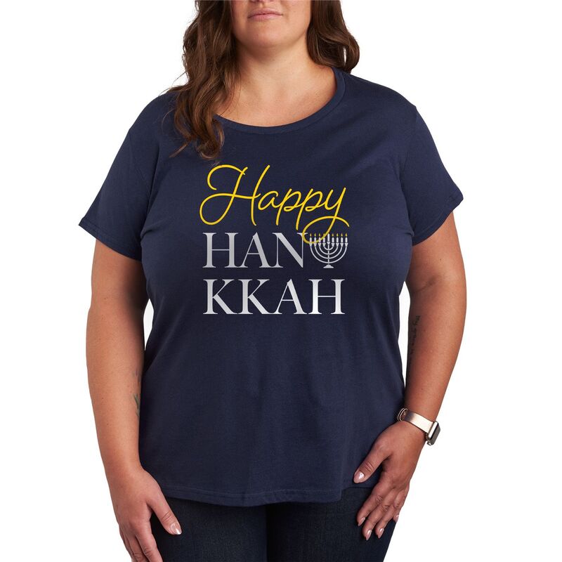 アニメキャラクター レディース トップス Tシャツ プラスサイズ グラフィック Licensed Character Plusize Happy Hanukkah Graphic Tee Navy ネイビー