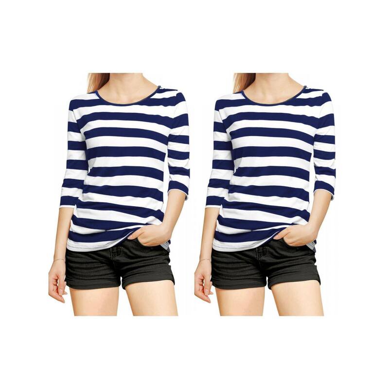 アレグラ ケー レディース トップス シャツ プリント ALLEGRA K 2 Packs Women's Elbow Sleeves Round Neck Casual Printed T-shirts 2 Packs Blue ブルー｜ReVida 店 15,584円