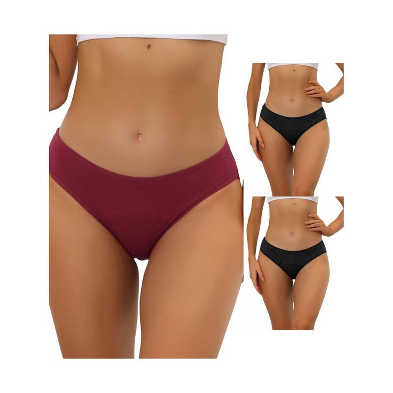 アレグラ ケー レディース アンダーウェア パンツ プラスサイズ ALLEGRA K 3 Packs Women's Underwear Mid-rised Hipster Panties Available In Plusize Black Burgundy ブラック｜ReVida 店