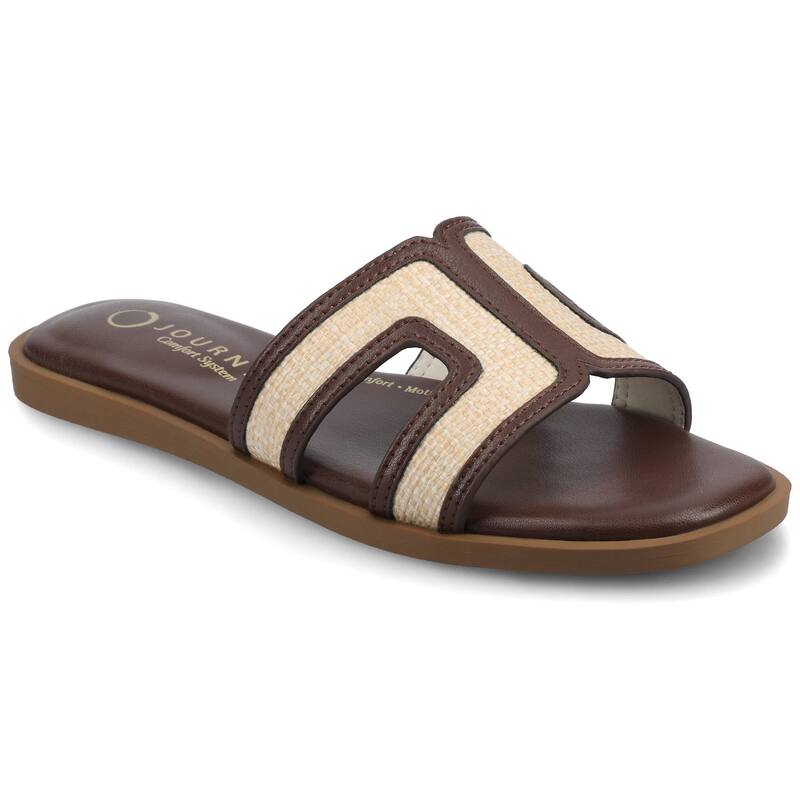ジャーニー レディース シューズ サンダル Journee Primah Band Slip-On Women's Flat Sandals Chocolate Raffia チョコレート