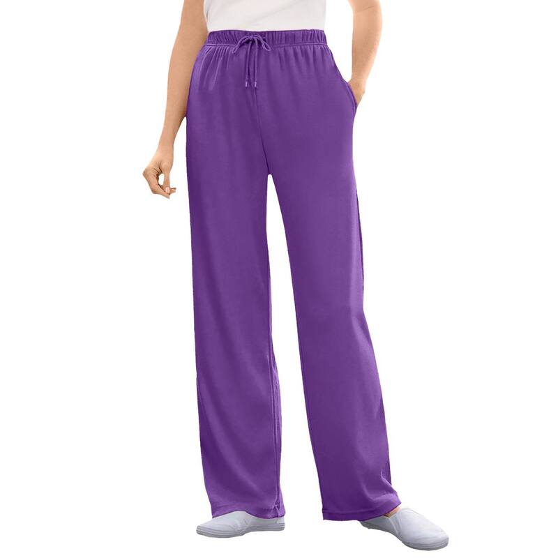 ウーマン ウィズイン レディース ボトムス カジュアルパンツ プラスサイズ プチ ニット Woman Within Plusize Petite Sport Knit Straight-Leg Pull-On Pants Purple Orchid パープル