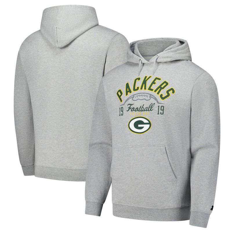 スターター メンズ トップス Tシャツ パーカー Men'starter Heather Gray Green Bay Packers Pullover Hoodie Pkr Grey グレー