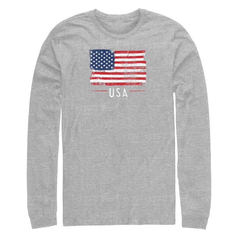 アニメ人となり メンズ トップス ティーシャツ プッディングトール グラフィック Licensed Character Big \u0026 Tall USA Flag Distressed Print Long Sleeve Graphic Tee Athletic Heather ギョリュウモドキ トップス-Tシャツ・カットソー-メンズファッション