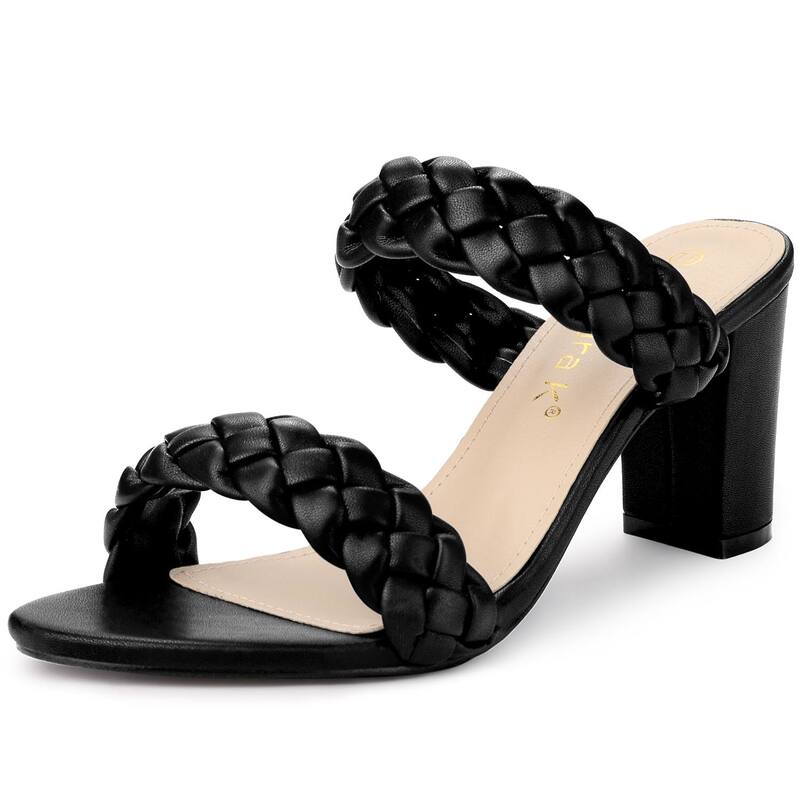 アレグラ ケー レディース シューズ サンダル ヒール ALLEGRA K Women's Braided Heeled Slip on Chunky Heel Slide Sandals Black ブラック｜ReVida 店