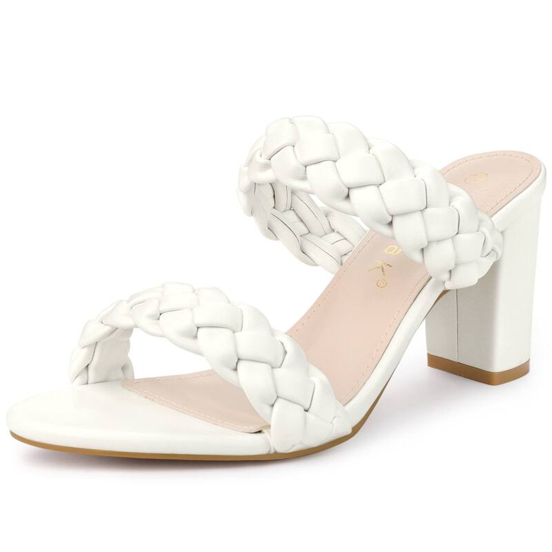 アレグラ ケー レディース シューズ サンダル ヒール ALLEGRA K Women's Braided Heeled Slip on Chunky Heel Slide Sandals White ホワイト|ReVida 店