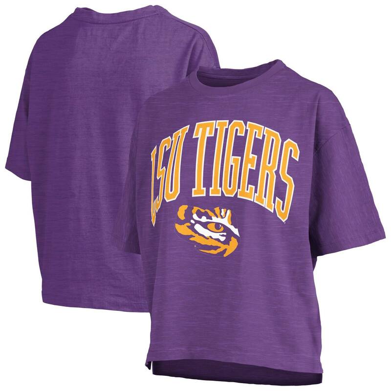 プレスボックス レディース トップス Tシャツ ロゴ Women's Pressbox Purple LSU Tigers Nelson Arch Over Logo Waist Length Oversized Slub T-Shirt Lsu Purple パープル