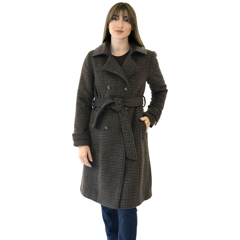 ナインウェスト レディース アウター ジャケット・ブルゾン コート Women's Nine West Houndstooth Belted Coat Brown Houndstooth ブラウン|ReVida 店
