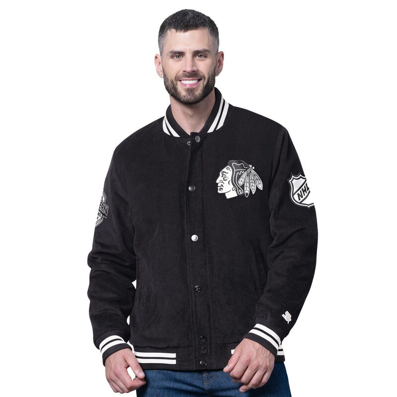 スターター メンズ アウター ジャケット・ブルゾン Men'starter Black Chicago Blackhawks Blackout Varsity Jacket Hwk Black ブラック