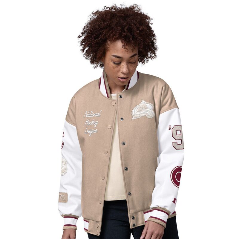 スターター レディース アウター ジャケット・ブルゾン Women'starter Natural Colorado Avalanche Free Ball Varsity Jacket Ava Beige ベージュ