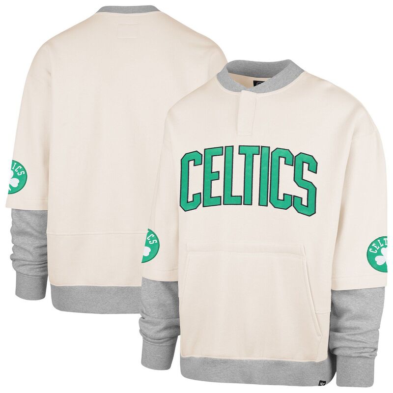 フォーティセブンブランド メンズ トップス ティーシャツ 流汗 フリース 47 Brand Men\u0027s \u002747 Cream Boston Celtics Crossover Collection Trifecta Double Layered Fleece Sweatshirt Cel Beige ベージュ Tシャツ・カットソー-メンズファッション-トップス