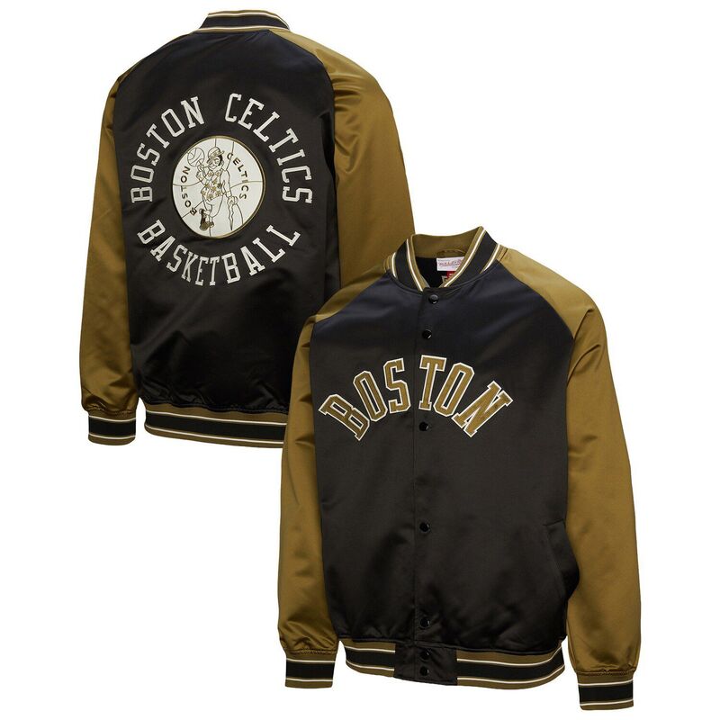 ミッチェル&ネス メンズ アウター ジャケット・ブルゾン サテン Men's Mitchell & Ness Olive/Black Boston Celtics Clutch Satin Raglan Full-Snap Jacket Cel Multi マルチカラー