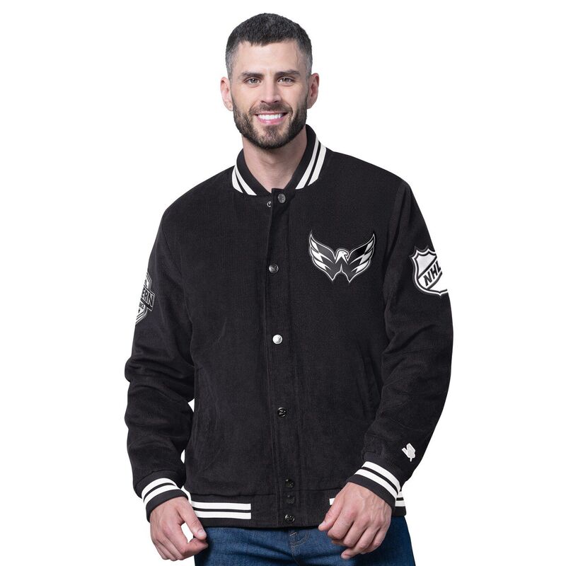 スターター メンズ アウター ジャケット・ブルゾン コーデュロイ キャップ Men'starter Black Washington Capitals Blackout Corduroy Full-Snap Varsity Jacket Cap Black ブラック